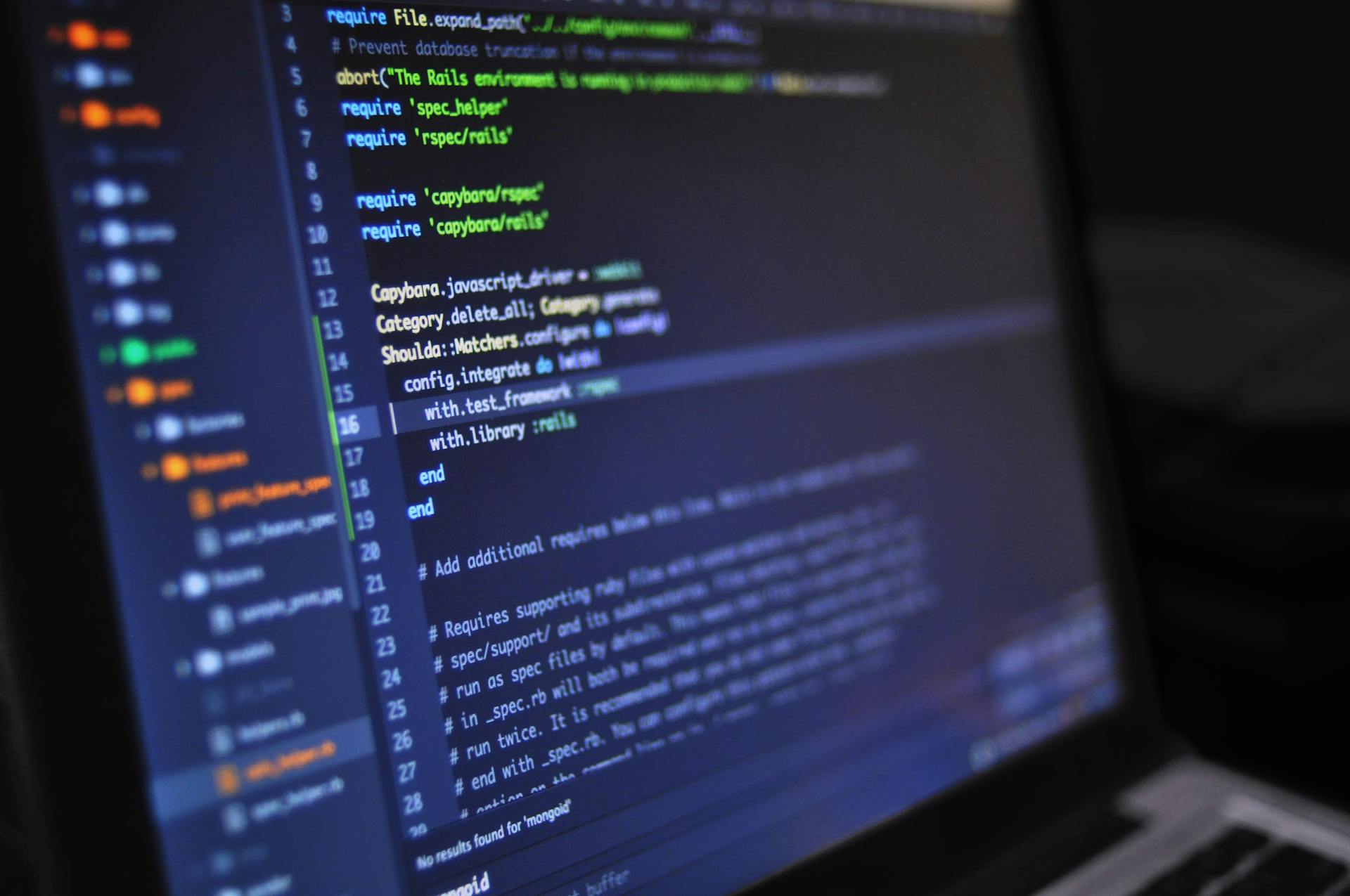Codice Ruby per RSpec in ambiente Ruby on Rails con configurazione di testing