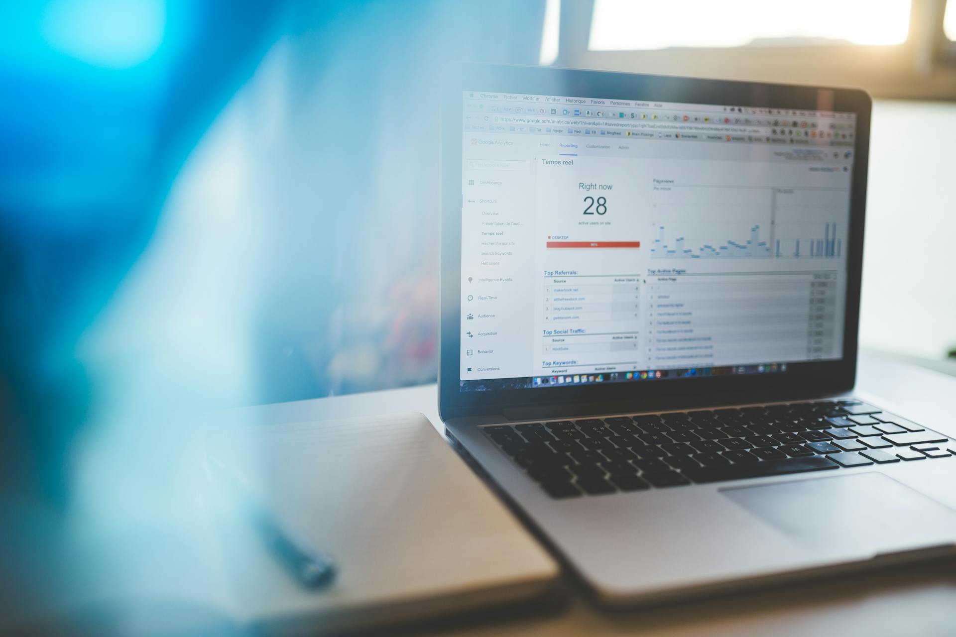 Dashboard Google Analytics con monitoraggio traffico sito web e utenti in tempo reale